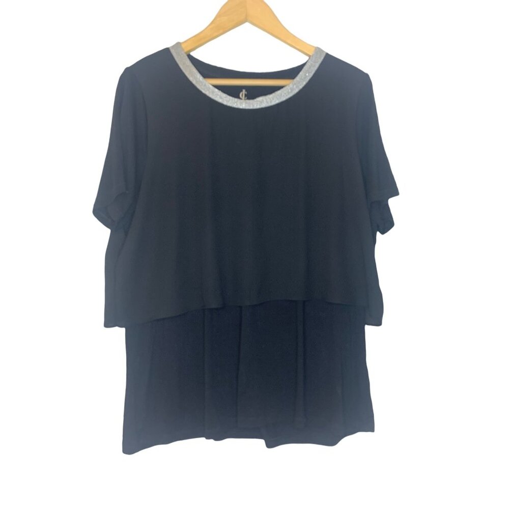 Juicy Couture Black Short Sleeve Layered Blouse Collar Accent Size XL - Picture 1 of 8